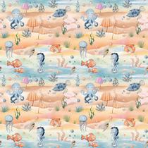 Tecido Tricoline Digital Nemo e Animais Marinho (Fundo do Mar) - Mundo Mágico - Peripan - 50 x 150 cm - Ideal para Artesanato e Patchwork