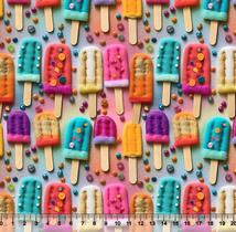 Tecido Tricoline Digital Sorvetes Picolés Coloridos 88126