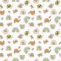 Tecido Tricoline Digital Tartaruga, Borboleta e Arco Íris Boho - Peripan - 50 x 150 cm - Ideal para Artesanato e Patchwork