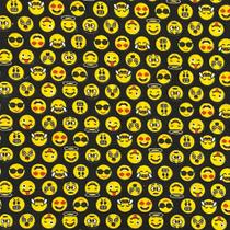 Tecido Tricoline Emoji Fundo Preto -1,50m de Largura Tecido Tricoline Emoji Fundo Preto -1,50m de Largura