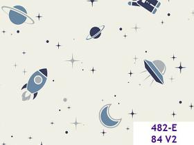 Tecido Tricoline Espaço Sideral Azul (Foguete) - Ibirapuera - 50 x 150 cm - Ideal para Artesanato e Patchwork