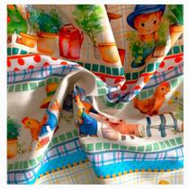 Tecido tricoline estampa 3d 1.50mts/larg barrados fazendinha metro