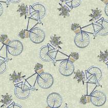 Tecido Tricoline Estampa Bicicletas Fundo Verde Menta
