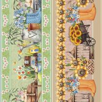 Tecido Tricoline Estampa Digital Barrado Flores e Girassol - Peripan - 50 x 150 cm