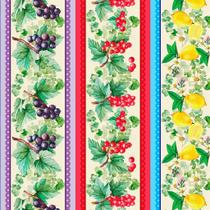 Tecido Tricoline Estampa Digital Barrado Frutas 2 - Peripan - 50 cm x 150 cm para Artesanato