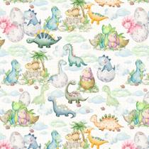 Tecido Tricoline Estampa Digital Mundo Dinos - Coleção Doce Infância - Peripan - 50 x 150 cm