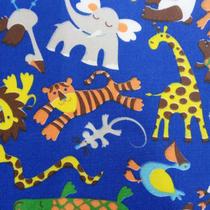 Tecido Tricoline Estampado Animais Fundo Azul Royal Tecido Tricoline Estampado Animais Fundo Azul Royal