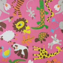 Tecido Tricoline Estampado Animais Fundo Rosa