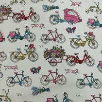 Tecido Tricoline Estampado Bicicleta