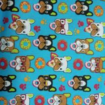 Tecido Tricoline Estampado Bulldog Francês Azul Tecido Tricoline Estampado Bulldog Francês Azul