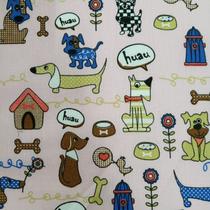 Tecido Tricoline Estampado Cachorros Rosa Claro