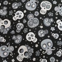 Tecido Tricoline Estampado Caveira Preto