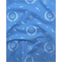 Tecido Tricoline Estampado Coroa Azul Bebê e Branco - 1,50m de Largura