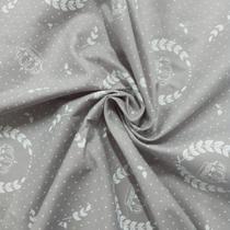 Tecido Tricoline Estampado Coroa Cinza