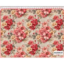 Tecido Tricoline Estampado Digital Coleção Rosário Rosas Grandes 50x150cm Fernando Maluhy Rosa e Bege