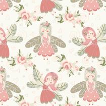 Tecido Tricoline Estampado Fadas Bege