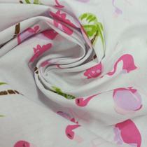Tecido Tricoline Estampado Flamingo Fundo Branco