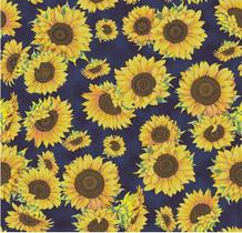 Tecido Tricoline Estampado Girassol Cor 04 (Marinho) - Medidas 0,50x1,50 metros