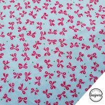 Tecido Tricoline Estampado Lacinhos - Branco com Pink - 50x150cm
