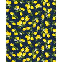 Tecido Tricoline Estampado Limão Siciliano Fundo Marinho - 1,50m de Largura Tecido Tricoline Estampado Limão Siciliano Fundo Marinho - 1,50m de Largura