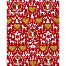 Tecido Tricoline Estampado Natalino Fundo Vermelho - 1,50m de Largura