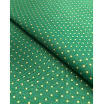 Tecido Tricoline Estampado Poá Pequeno Dourado Fundo Verde - 1,50m de Largura