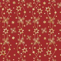 Tecido Tricoline Estrelas Douradas Fundo Vermelho para Natal - Peripan - 50 x 150 cm