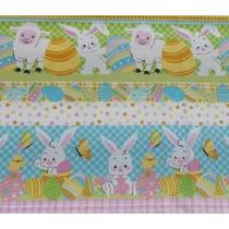 Tecido Tricoline Faixas de Coelhos e Ovelhas Felizes com Ovos de Páscoa 55x150 cm Tecido Tricoline Faixas de Coelhos e Ovelhas Felizes com Ovos de Páscoa 55x150 cm