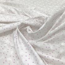 Tecido Tricoline Fernando Maluhy Coelhinho Branco e Gotas Lilás - 1,42m de Largura