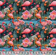 Tecido Tricoline Flamingo Bordado Color 02 3D - 81376 - 1mt x 1,5mt Tecido Tricoline Flamingo Bordado Color 02 3D - 81376 - 1mt x 1,5mt