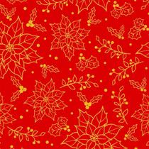 Tecido Tricoline Flor Natal Linhas Douradas Fundo Vermelho 1416264 Tecido Tricoline Flor Natal Linhas Douradas Fundo Vermelho 1416264