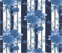 Tecido Tricoline Flora Cor 01 (Marinho) - Medidas 0,50x1,50 metros