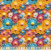 Tecido Tricoline Floral 3D Margarida Colors - 1mt x 1,50mt