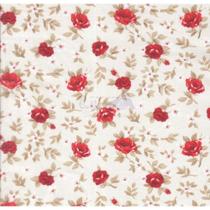 Tecido Tricoline Floral Lúcia Vermelho Fundo Creme - 50 x 150 cm