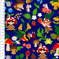 Tecido Tricoline Jardim Encantado Fundo Marinho - Meia Tigela