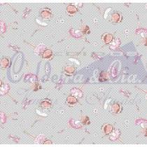 Tecido Tricoline Mini Bailarinas Rosa Fundo Cinza - 50 x 150 cm Tecido Tricoline Mini Bailarinas Rosa Fundo Cinza - 50 x 150 cm