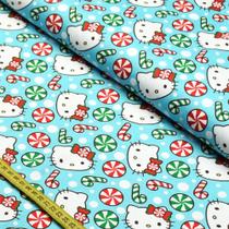 Tecido Tricoline Natal Hello Kitty: Doces Azul (0,50X1,50)