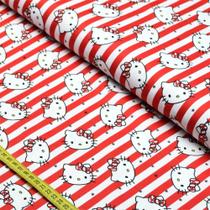 Tecido Tricoline Natal Hello Kitty: Listras (0,50X1,50)