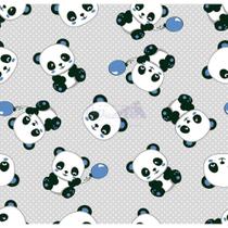 Tecido Tricoline Panda (Cinza com Azul), 100% Algodão, Unid. 50cm x 1,50mt