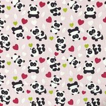 Tecido Tricoline Panda Fundo Rosa -1,50m de Largura