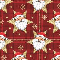Tecido Tricoline Papai Noel e Estrela fundo Vermelho (Natal) - Peripan - 50 x 150 cm - Ideal para Artesanato e Patchwork