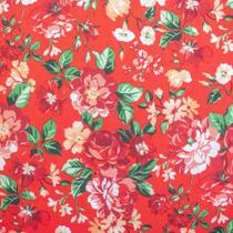 Tecido Tricoline para Patchwork Floral Fundo Vermelho Corte 1m x 1,50m - DOHLER
