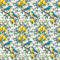 Tecido Tricoline Pássaros e Limão Siciliano - Coleção Handmade - Peripan - 50 x 150 cm - Ideal para Artesanato e Patchwork