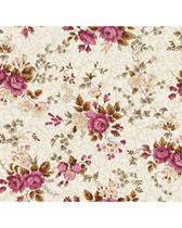 Tecido Tricoline Rosa Escuro Fundo Creme - 50 x 150 cm