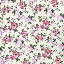 Tecido Tricoline Rosinhas Fundo Bege - 1,50m de Largura