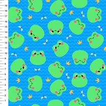 Tecido Tricoline Sapinho Ondas Fundo Azul - Meia Tigela 1mt x 1,50mt