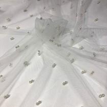 Tecido Tule 100% Poliester com 2 Pérolas Off White Tecido Tule 100% Poliester com 2 Pérolas Off White