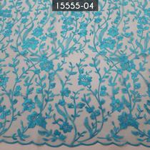 Tecido Tule Bordado 100% Poliester Turquesa