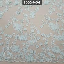 Tecido Tule Bordado 3D 100% Poliester Menta