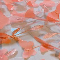 Tecido tule bordado 3d borrboletas com transparência 1,30 largura salmão metro